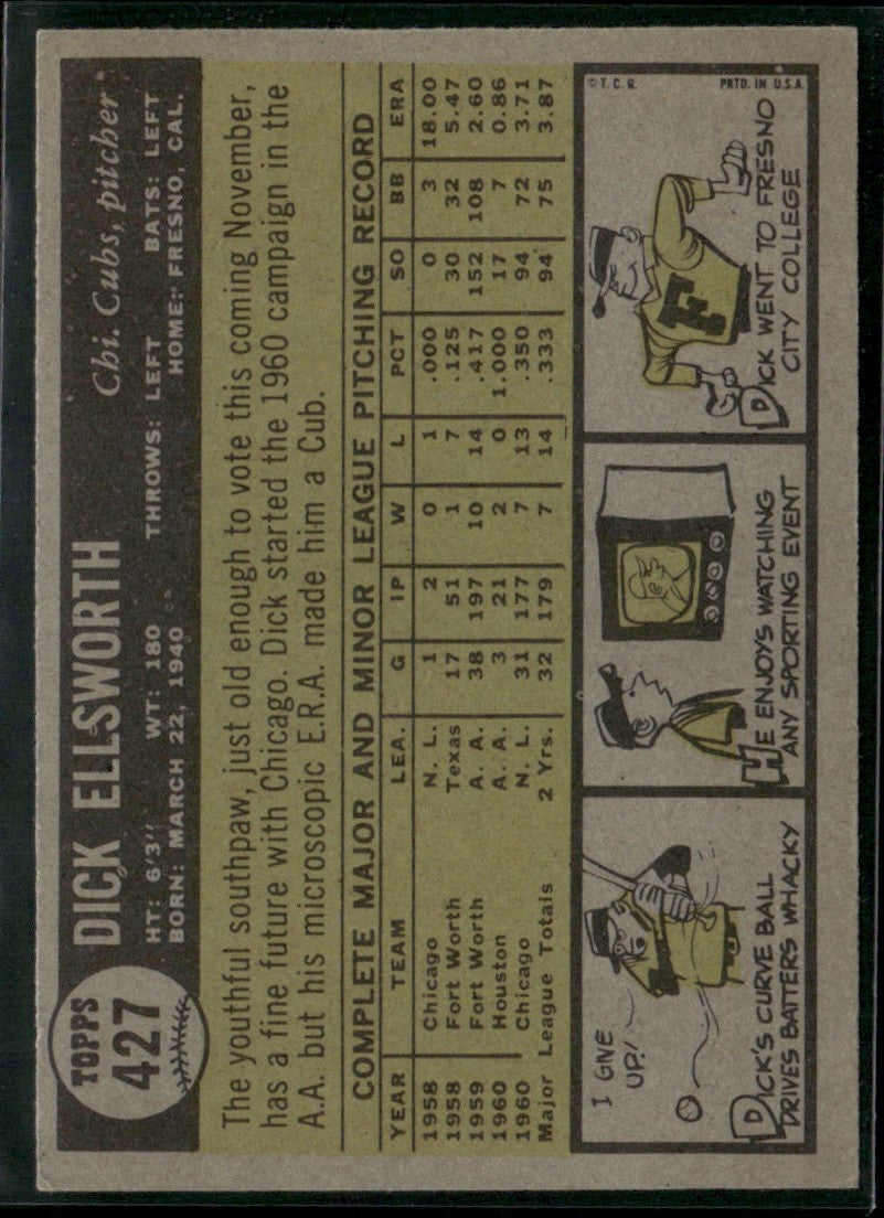 Dick Ellsworth 1961 Topps #427 Chicago Cubs