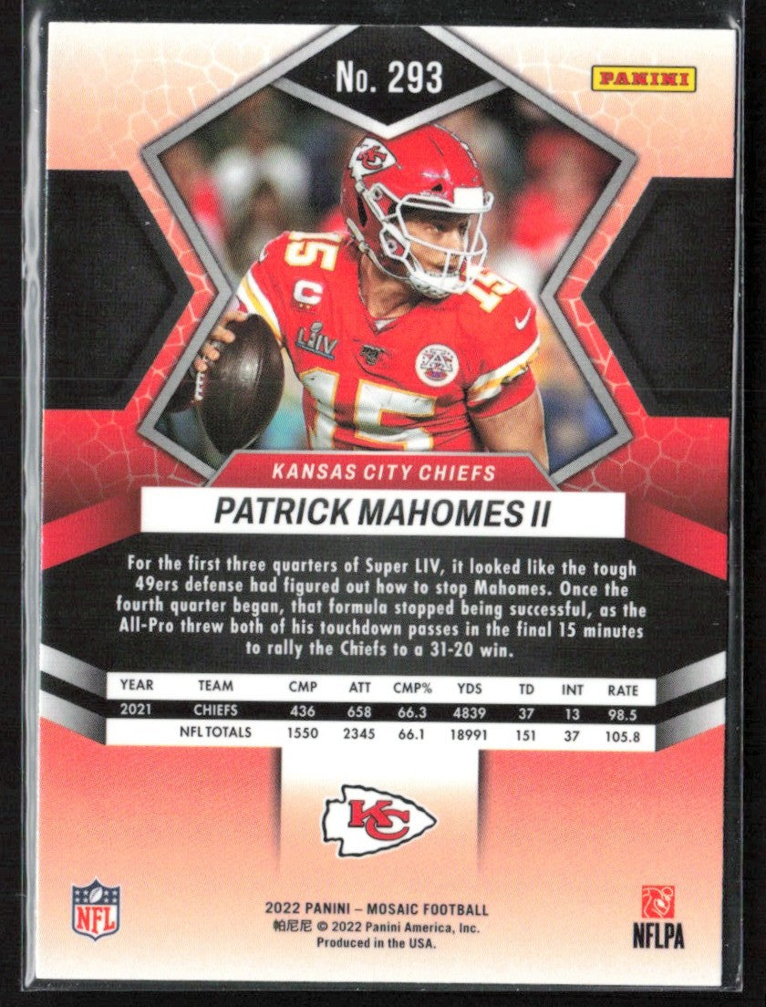 Patrick Mahomes II 2022 Panini Mosaic #293 Kansas City Chiefs