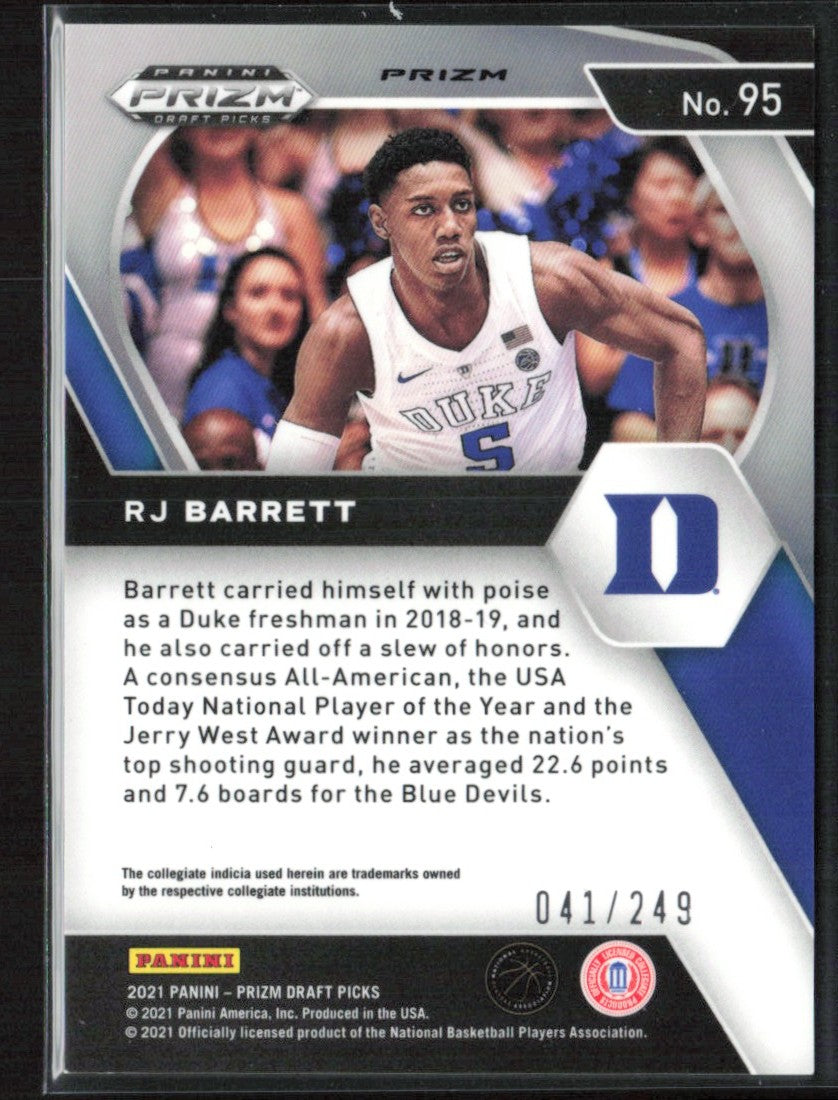 RJ Barrett 2021 Panini Prizm Draft Picks Blue Wave /249 #95 Duke Blue Devils