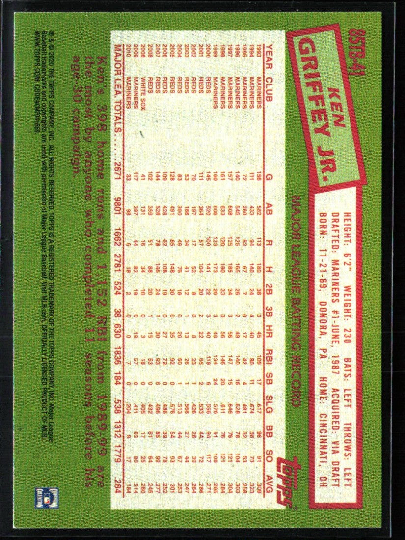 Ken Griffey Jr. 2020 Topps 1985 Design #85TB-41 Seattle Mariners