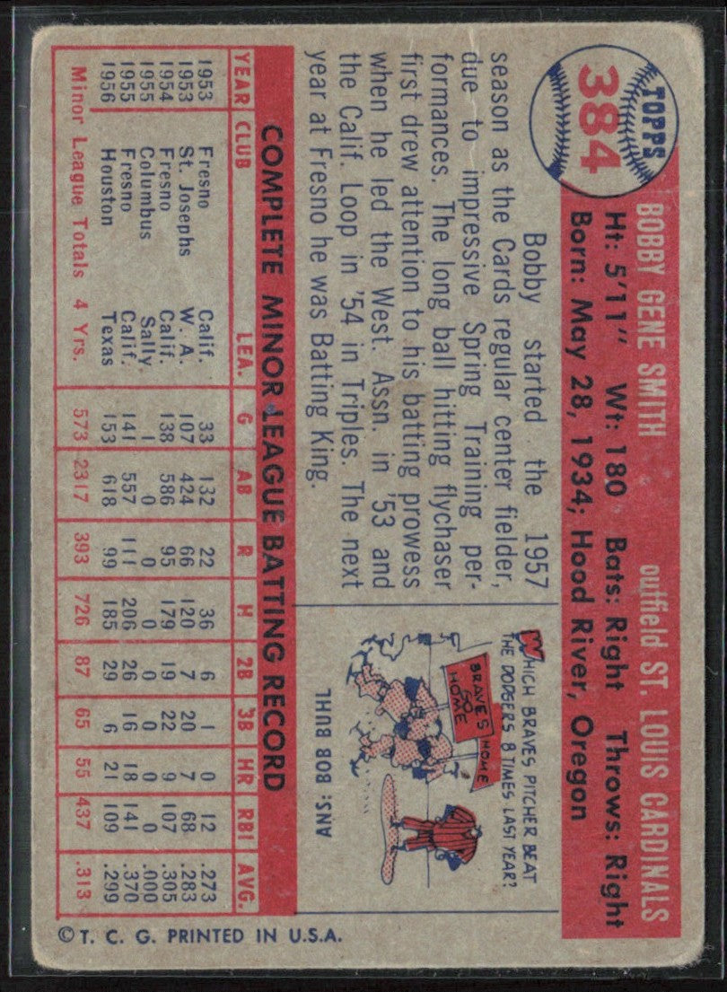 Bobby Gene Smith 1957 Topps RC #384 St. Louis Cardinals