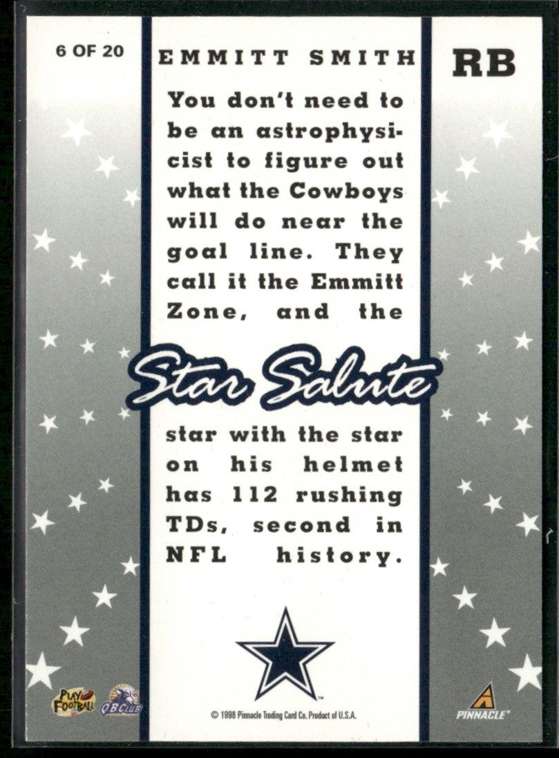 Emmitt Smith 1998 Score Star Salute #6 Dallas Cowboys