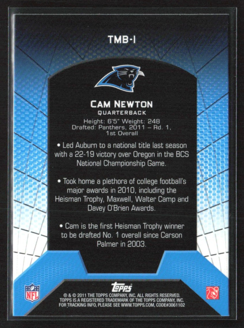Cam Newton 2011 Topps RC #TMB-1 Carolina Panthers