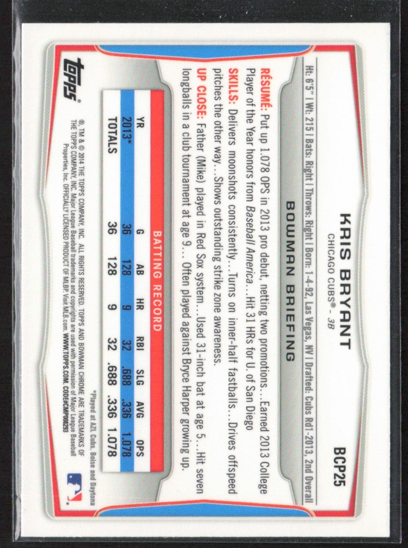 Kris Bryant 2014 Bowman Chrome 1st #BCP25 Chicago Cubs