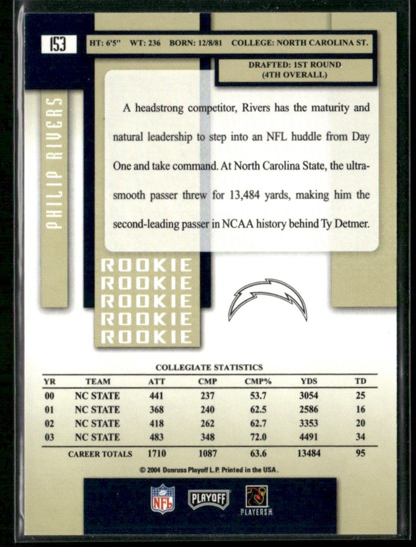 Philip Rivers 2004 Donruss Playoff Prestige RC #6 San Diego Chargers