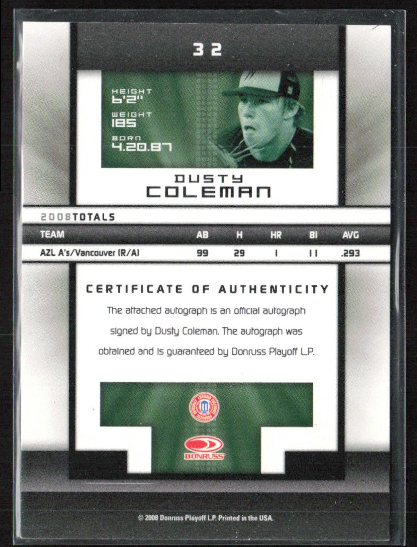 Dusty Coleman 2008 Donruss Elite Extra Edition Turn of the Century RC AUTO /719