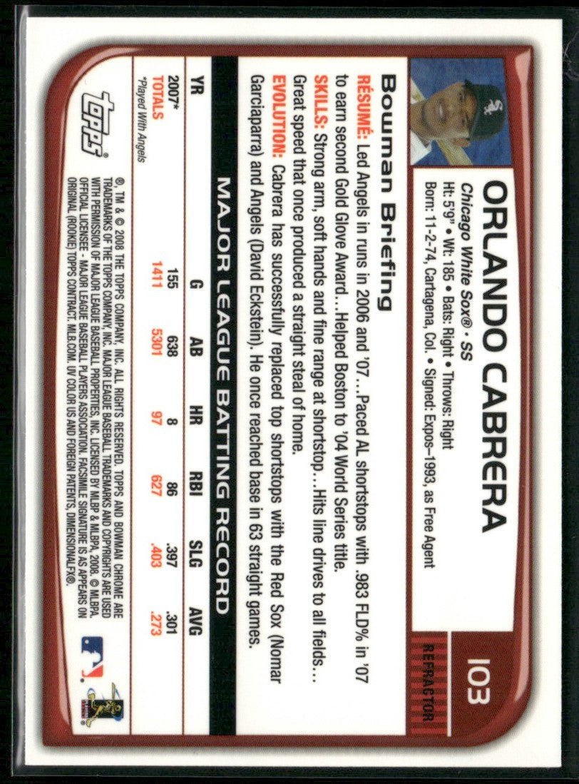 Orlando Cabrera 2008 Bowman Chrome Refractor #103 Chicago White Sox