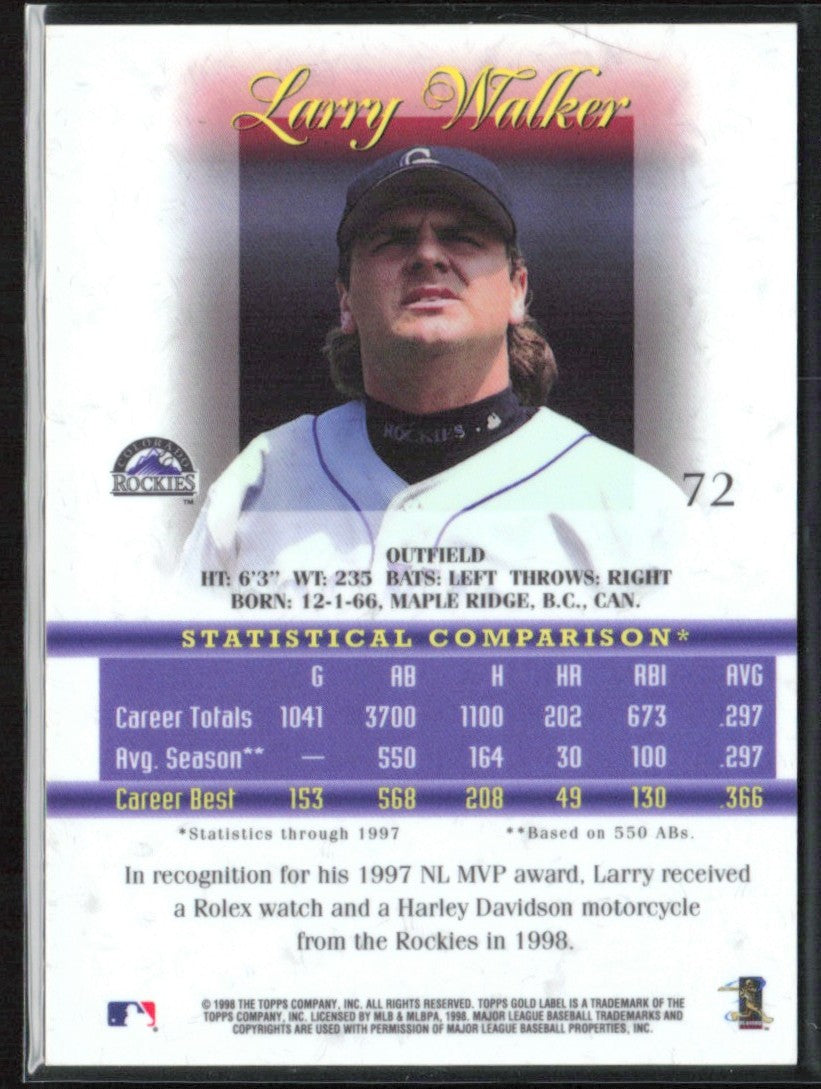 Larry Walker 1998 Topps Gold Label Class 2 #72 Colorado Rockies