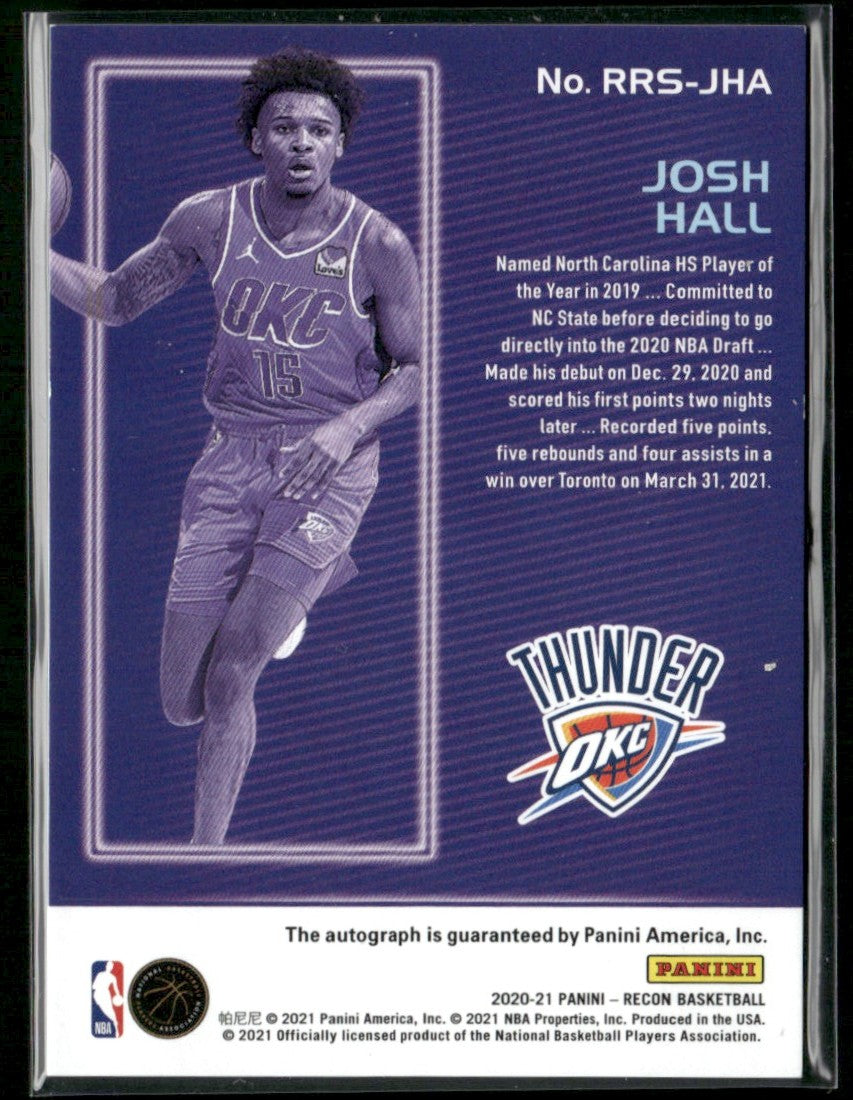Josh Hall 2020 Panini Recon Signatures RC AUTO #RRS-JHA Oklahoma City Thunder