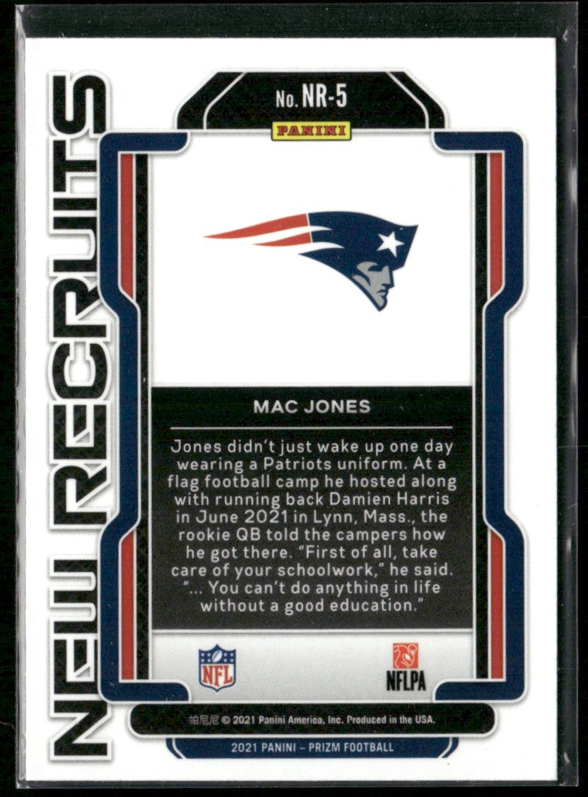 Mac Jones 2021 Panini Prizm New Recruits RC #NR-5 New England Patriots