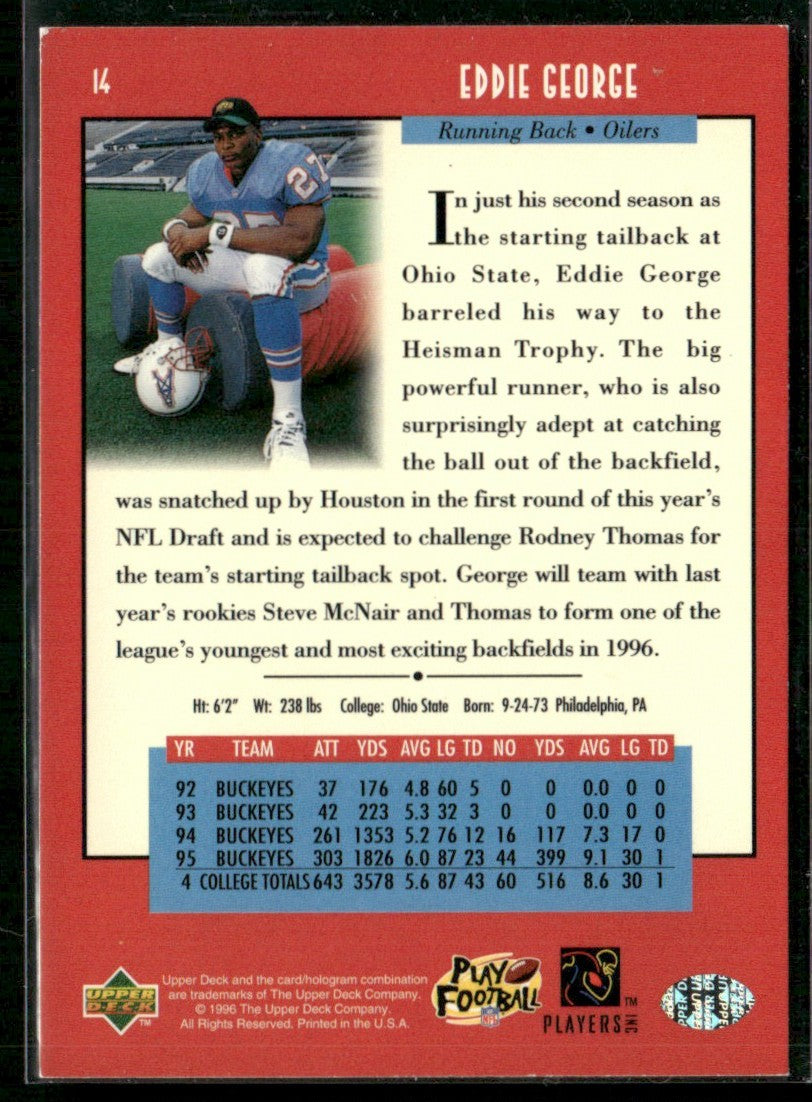 Eddie George 1996 Upper Deck Star Rookie RC #14 Houston Oilers