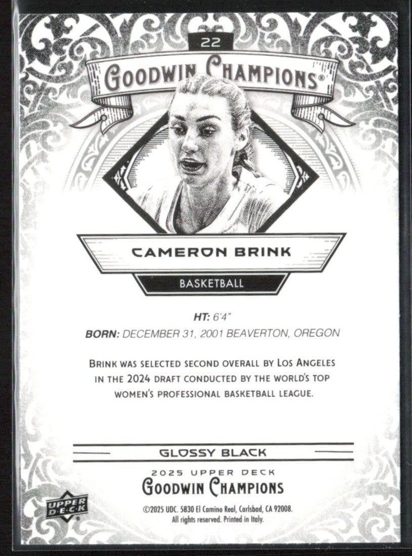 Cameron Brink 2025 Upper Deck Goodwin Champions Glossy Black #22