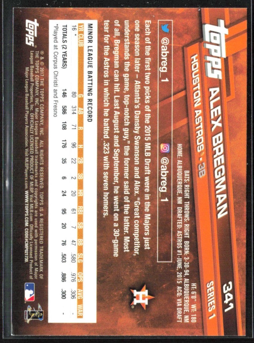 Alex Bregman 2017 Topps RC #341 Houston Astros