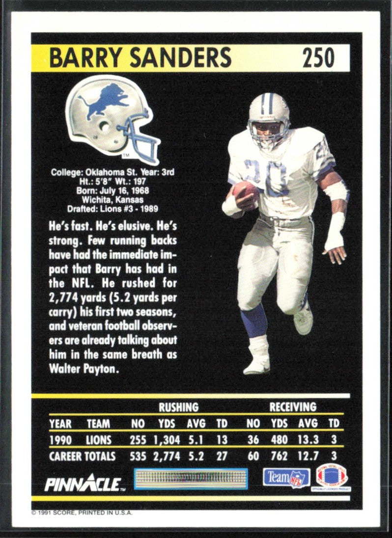 Barry Sanders 1991 Pinnacle #250 Detroit Lions