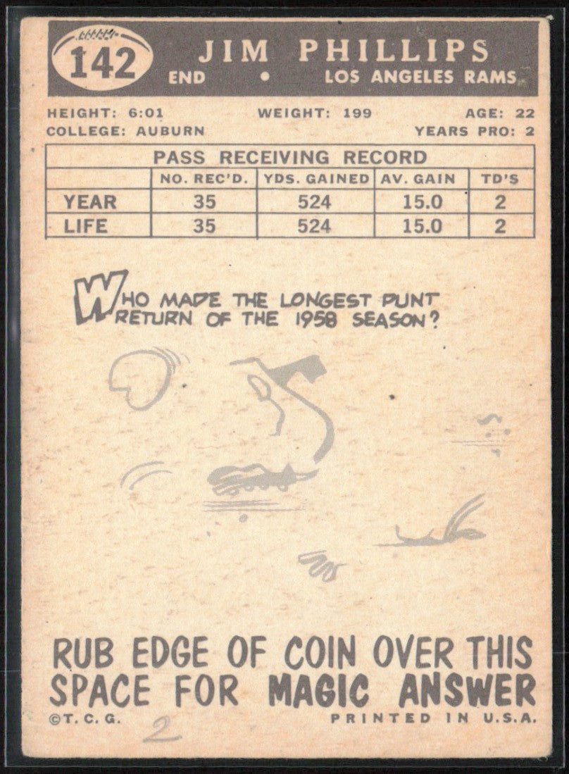 Jim Phillips 1959 Topps RC #142 Los Angeles Rams