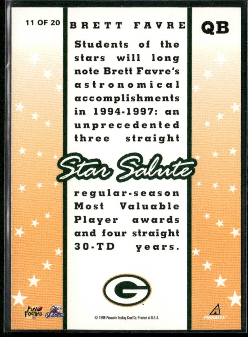 Brett Favre 1998 Score Star Salute #11 Green Bay Packers