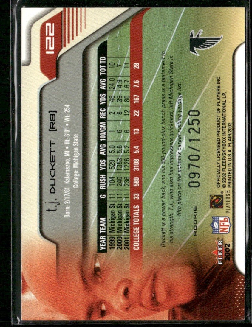 T.J. Duckett 2002 Flair RC /1250 #122 Atlanta Falcons