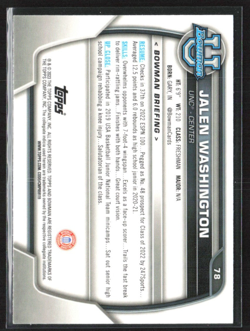 Jalen Washington 2022 Bowman U Chrome 1st Pink Refractor #78