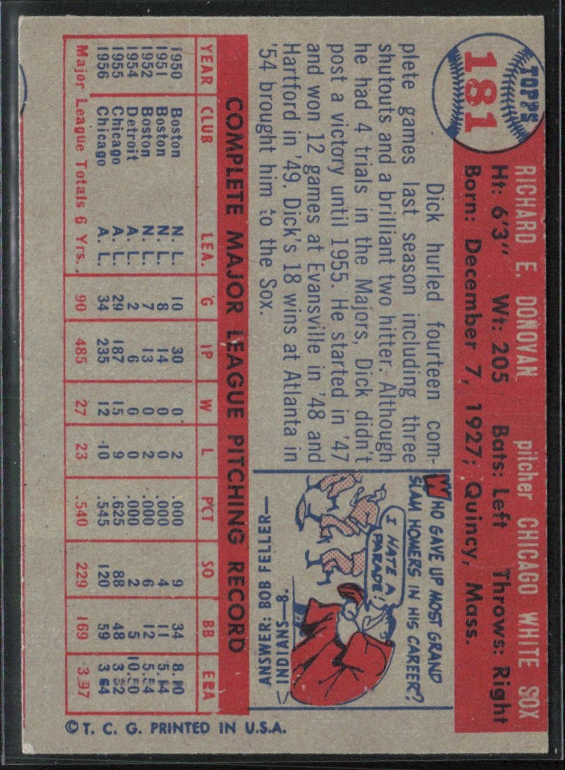 Dick Donovan 1957 Topps #181 Chicago White Sox