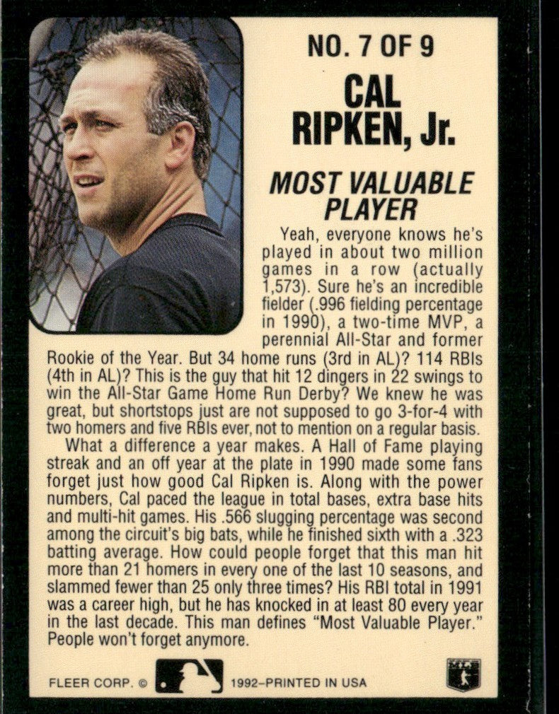 Cal Ripken Jr. 1992 Fleer Lumber Company #7 Baltimore Orioles