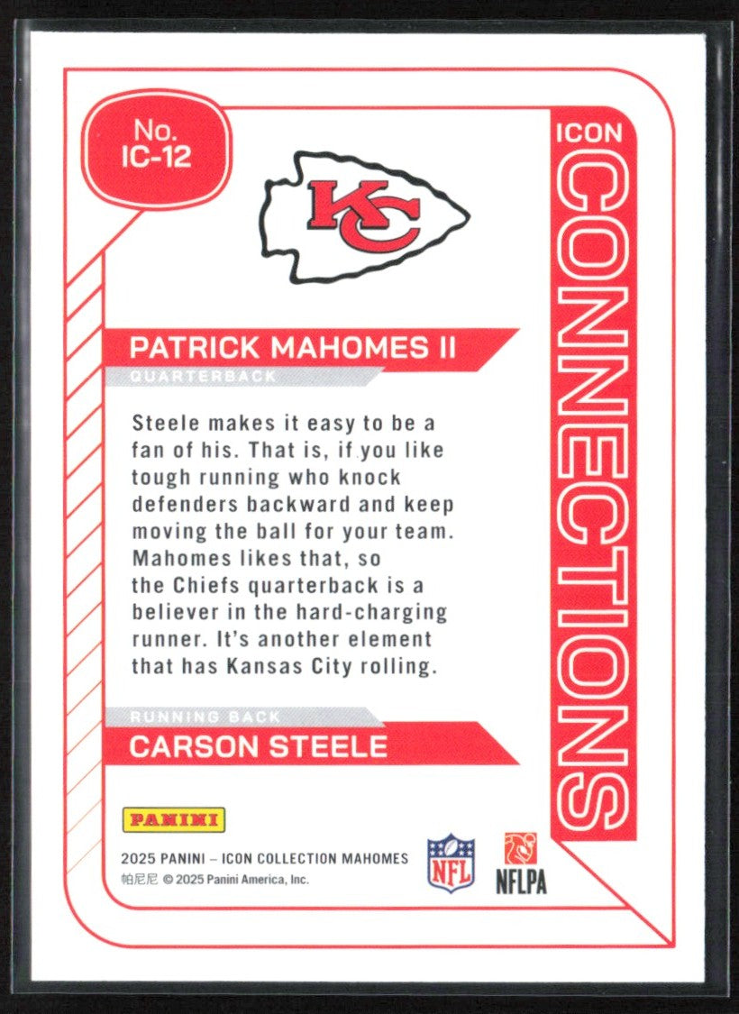 Patrick Mahomes II Carson Steele 2025 Panini Icon Collection Connections #IC-12