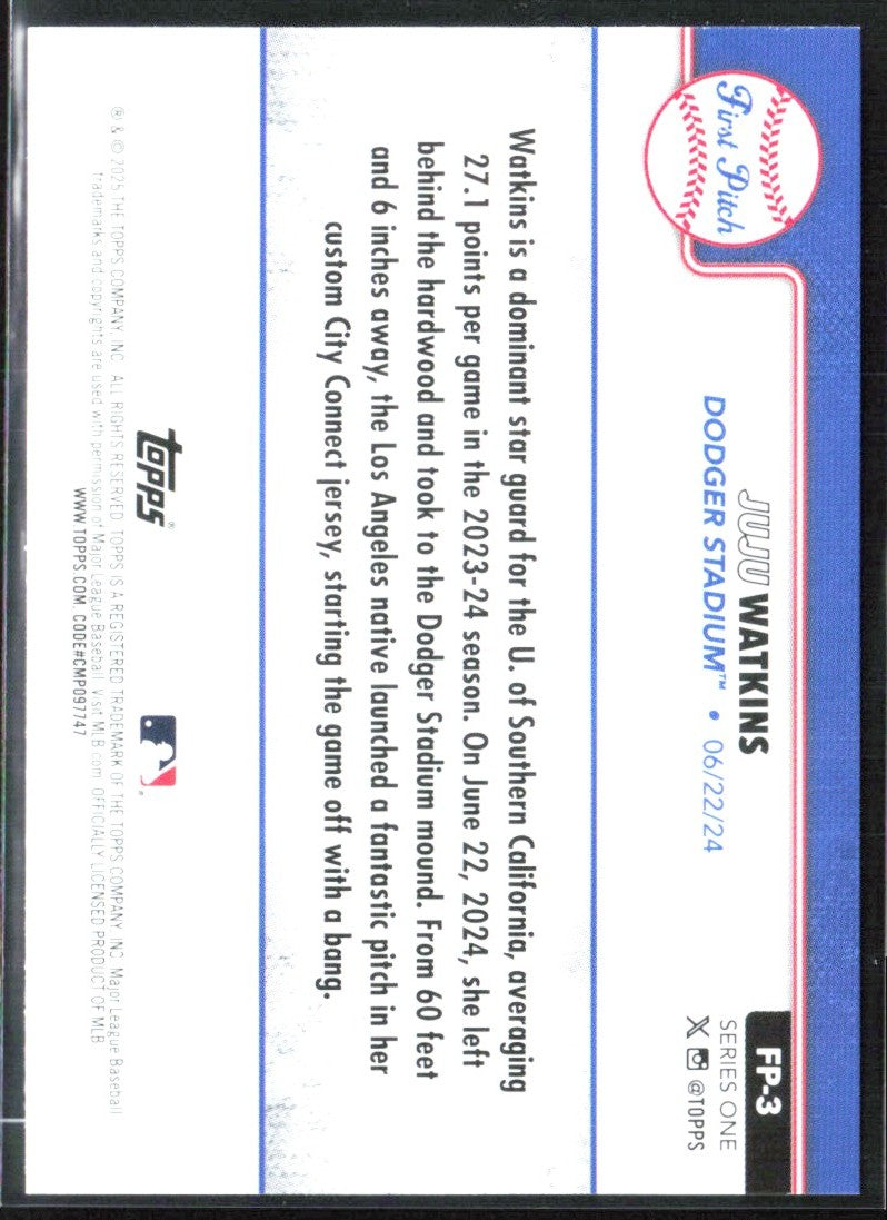Juju Watkins 2025 Topps 2024 First Pitch #FP-3 Los Angeles Dodgers