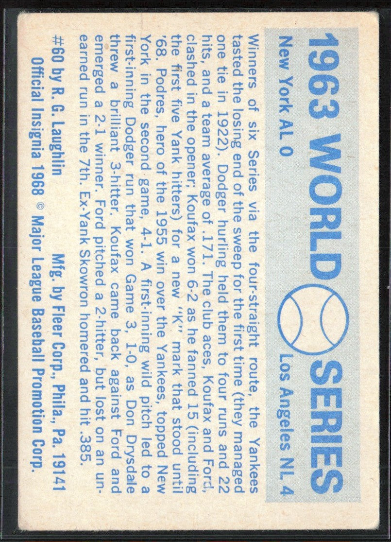 1963 World Series 1968 Fleer Laughlin #60.0 New York Yankees