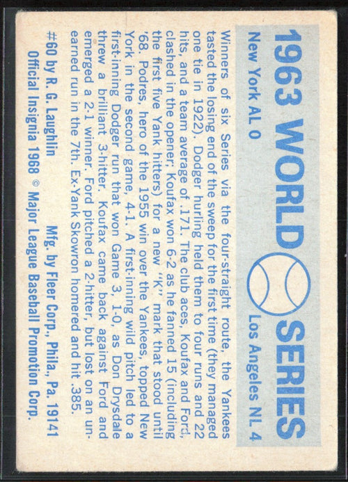 1963 World Series 1968 Fleer Laughlin #60.0 New York Yankees
