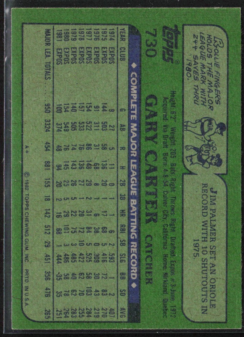 Gary Carter 1982 Topps #730 Montreal Expos