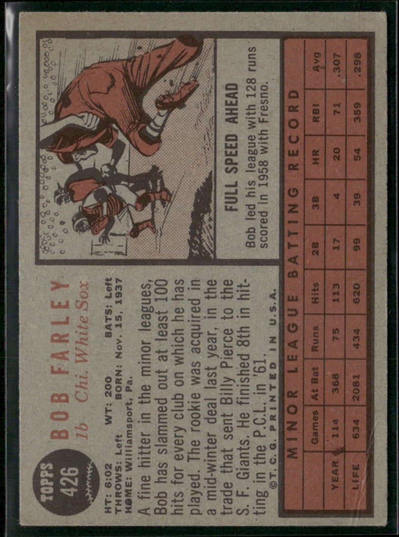 Bob Farley 1962 Topps RC #426 Chicago White Sox
