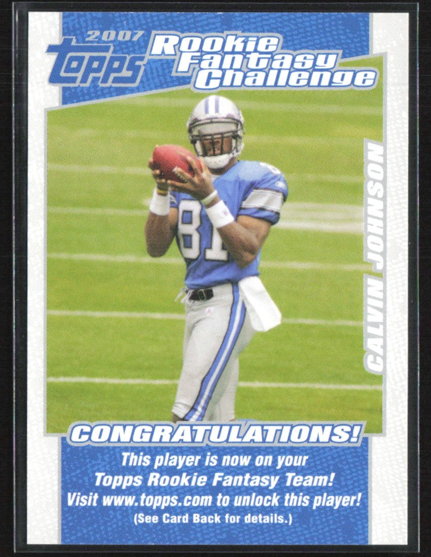 Calvin Johnson 2007 Topps Rookie Fantasy Challenge RC #5 Detroit Lions