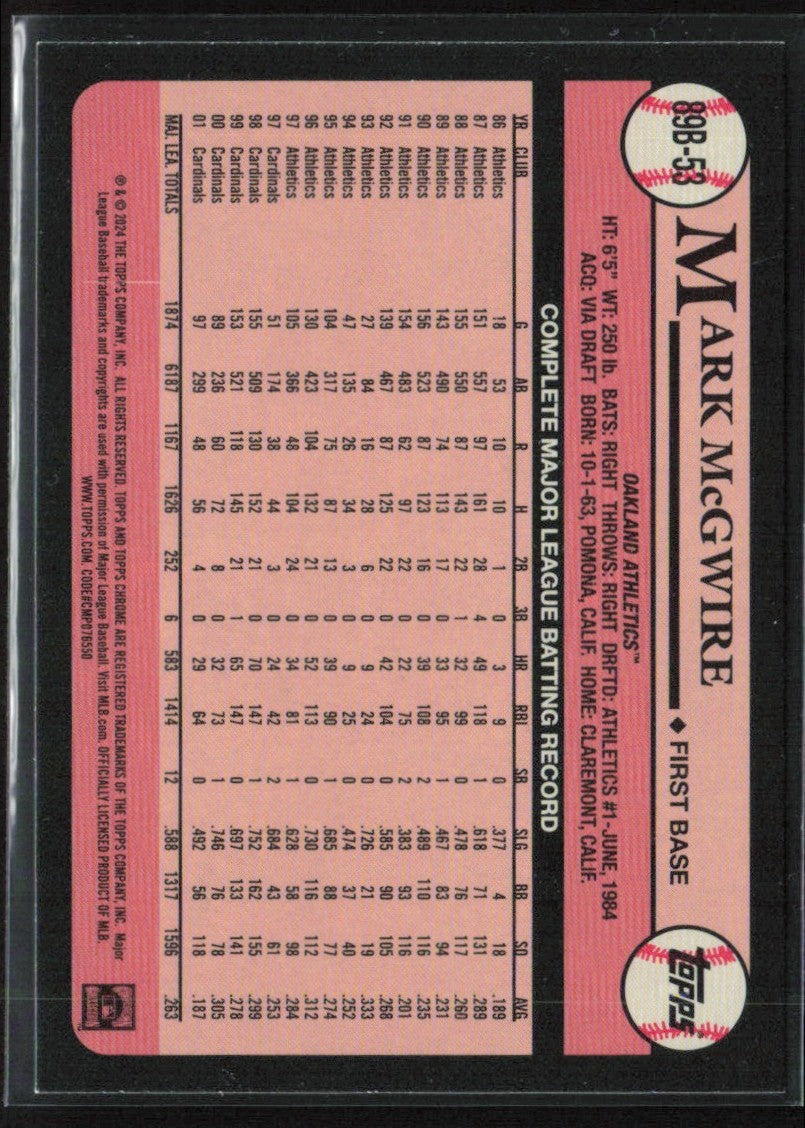 Mark McGwire 2024 Topps 1989 Silver Foilboard #89B-53 Oakland Athletics