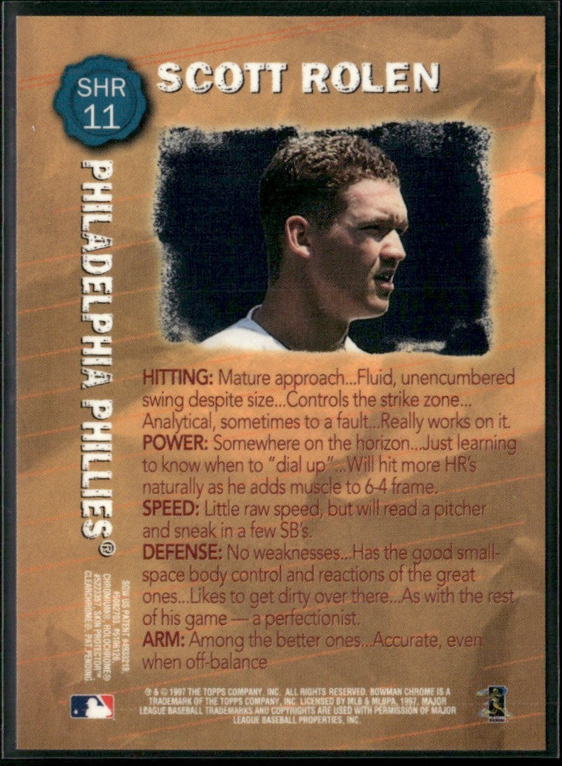 Scott Rolen 1997 Bowman Chrome Scout's Honor Roll #SHR11 Philadelphia Phillies