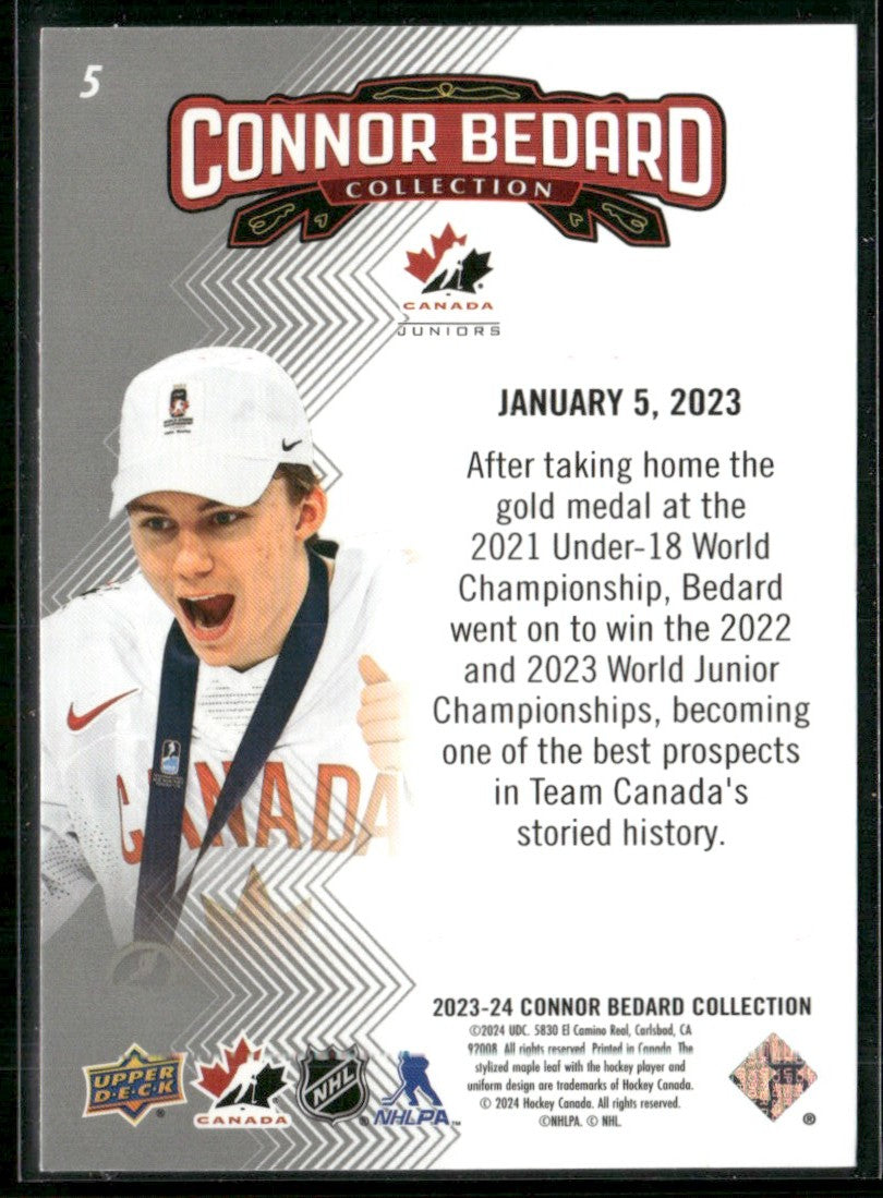 Connor Bedard 2023 Upper Deck Collection Highlights #5 Chicago Blackhawks