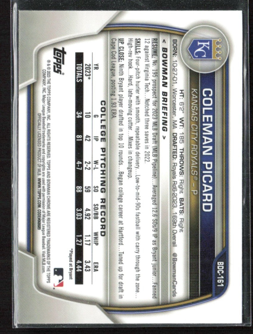 Coleman Picard 2023 Bowman Draft Chrome 1st Aqua Wave Refractor /125 #BDC-161