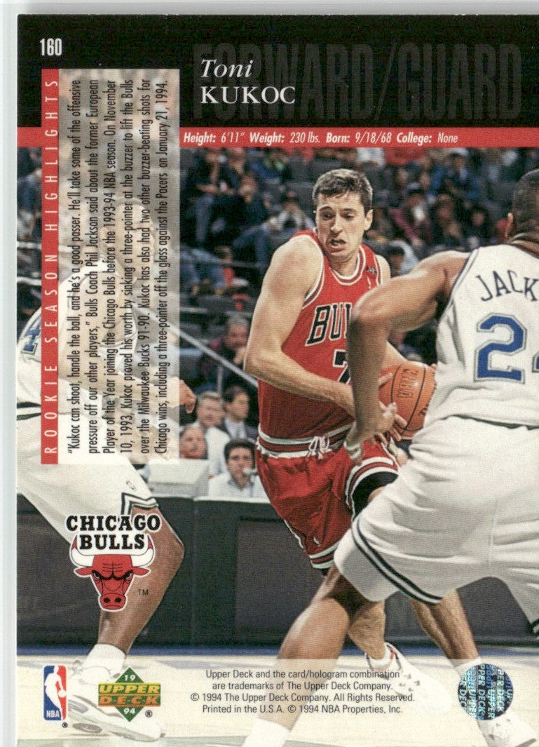 Toni Kukoc 1993 Upper Deck RC #160 Chicago Bulls