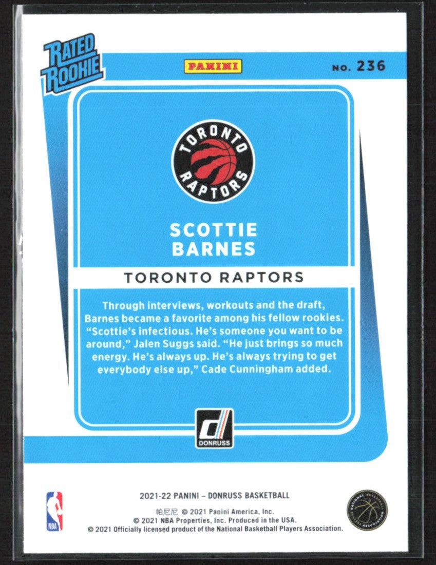 Scottie Barnes 2021 Donruss Holo Orange Laser RC #236 Toronto Raptors