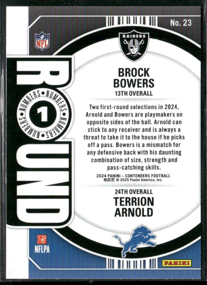 Brock Bowers / Terrion Arnold 2024 Panini Contenders Round Numbers Bronze RC #23