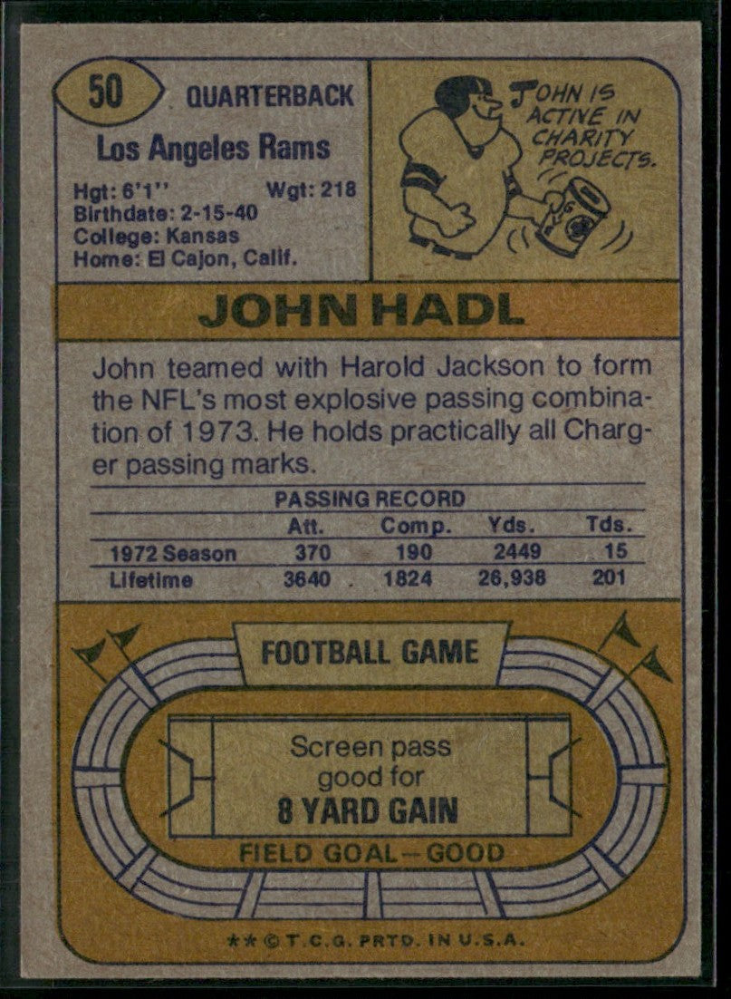 John Hadl 1974 Topps #50 Los Angeles Rams