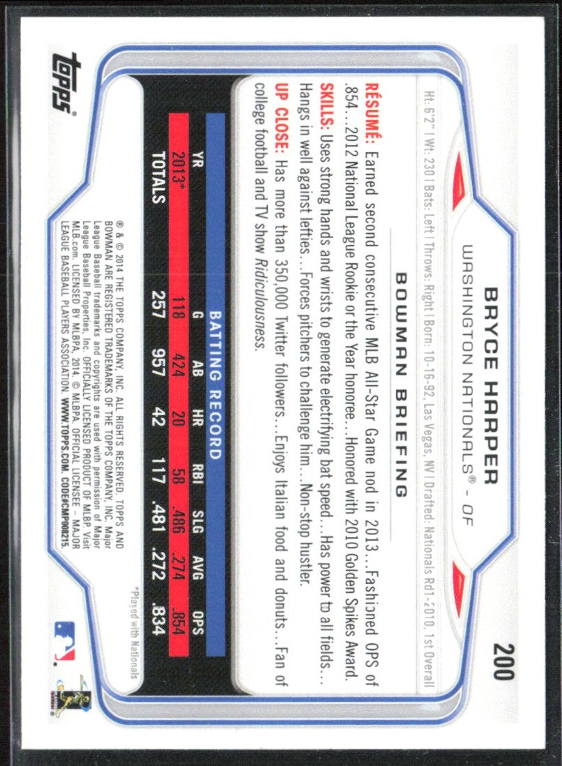 Bryce Harper 2014 Bowman #200 Washington Nationals