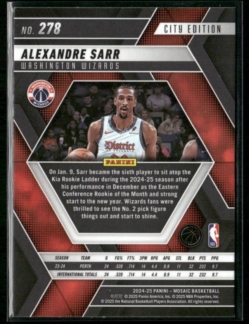 Alexandre Sarr 2024 Panini Mosaic RC #278 Washington Wizards