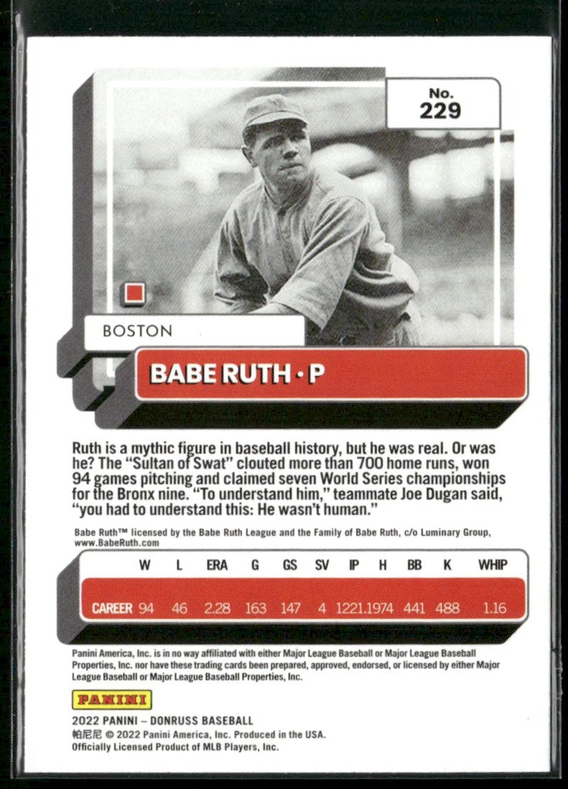 Babe Ruth 2022 Donruss #229 New York Yankees