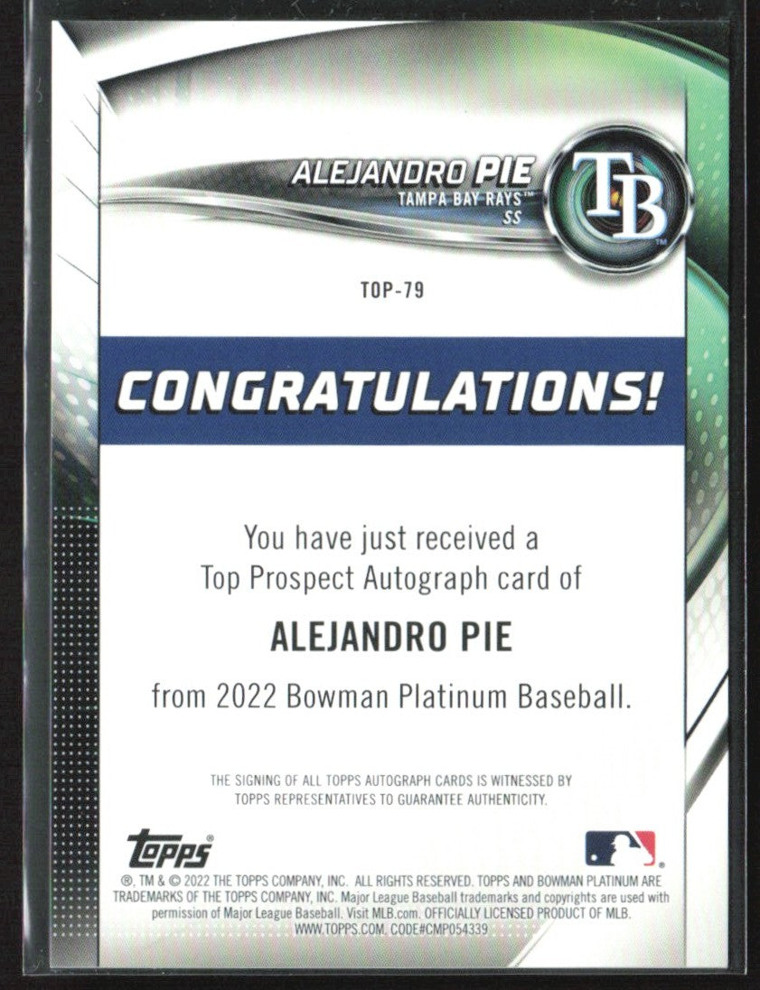 Alejandro Pie 2022 Bowman Platinum Top Prospects AUTO #TOP-79 Tampa Bay Rays