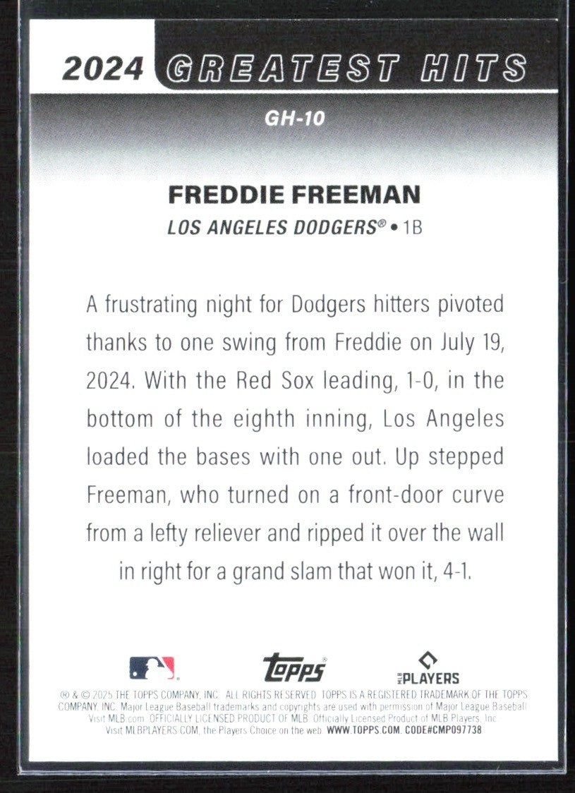 Freddie Freeman 2025 Topps Greatest Hits #GH-10 Los Angeles Dodgers