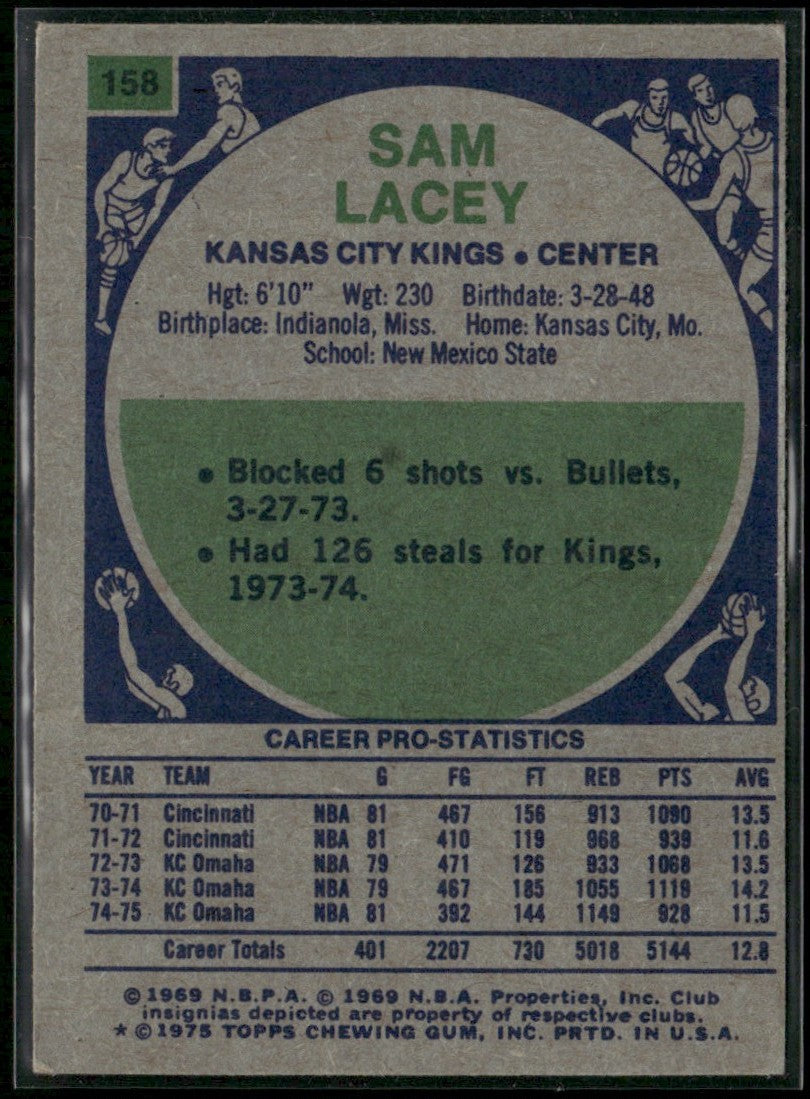 Sam Lacey 1975 Topps #158 Kansas City Kings