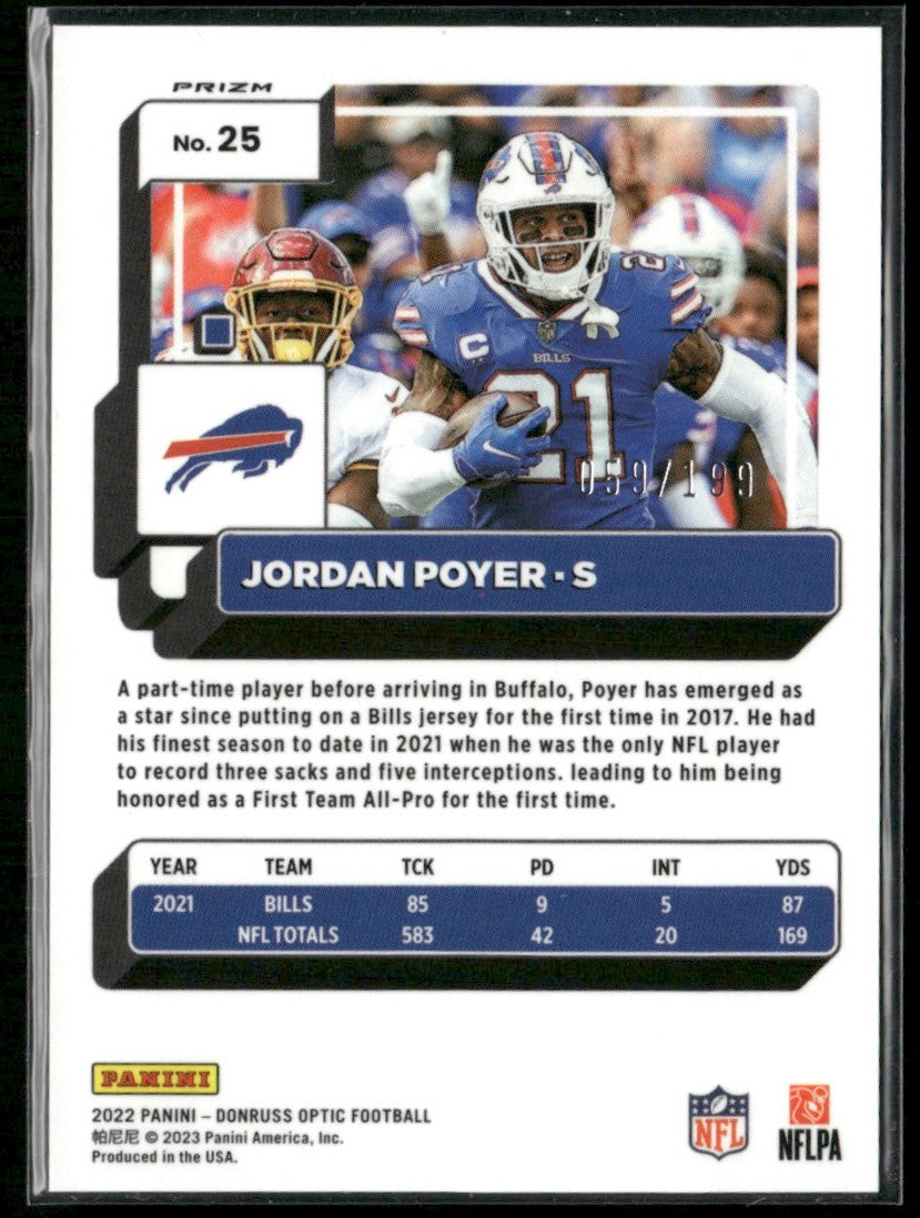 Jordan Poyer 2022 Donruss Optic Orange Prizm /199 #25 Buffalo Bills