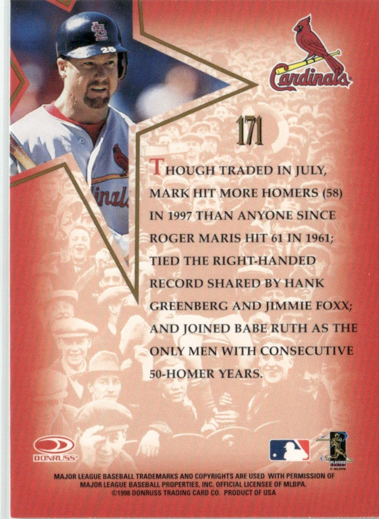 Mark McGwire 1998 Leaf Gold Star #171 St. Louis Cardinals