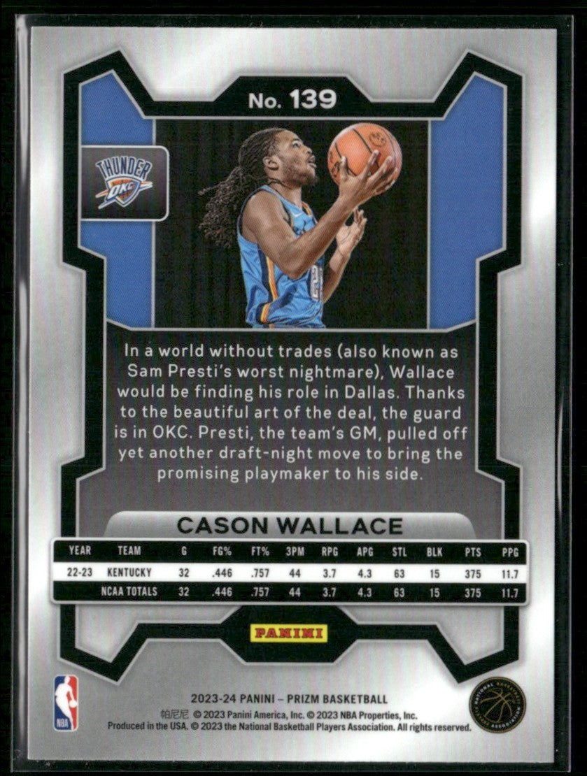 Cason Wallace 2023 Panini Prizm RC #139 Oklahoma City Thunder