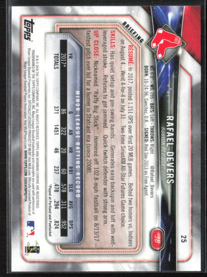 Rafael Devers 2018 Bowman RC #25 Boston Red Sox
