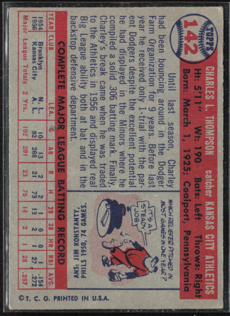 Charley Thompson 1957 Topps #142 Kansas City Athletics
